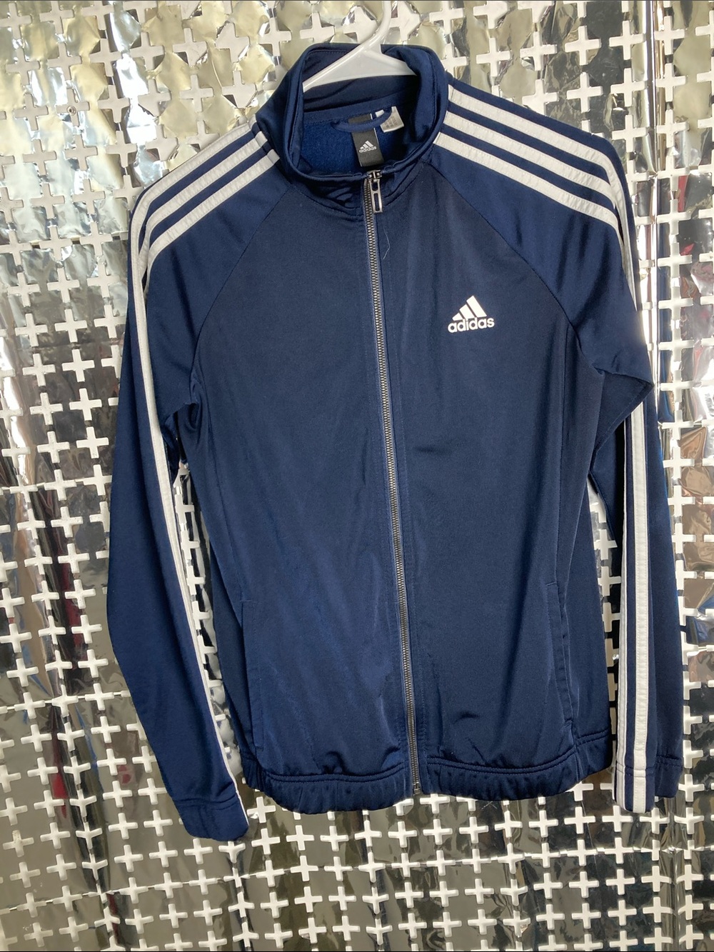adidas Navy Blue Track Jacket with White Stripes
